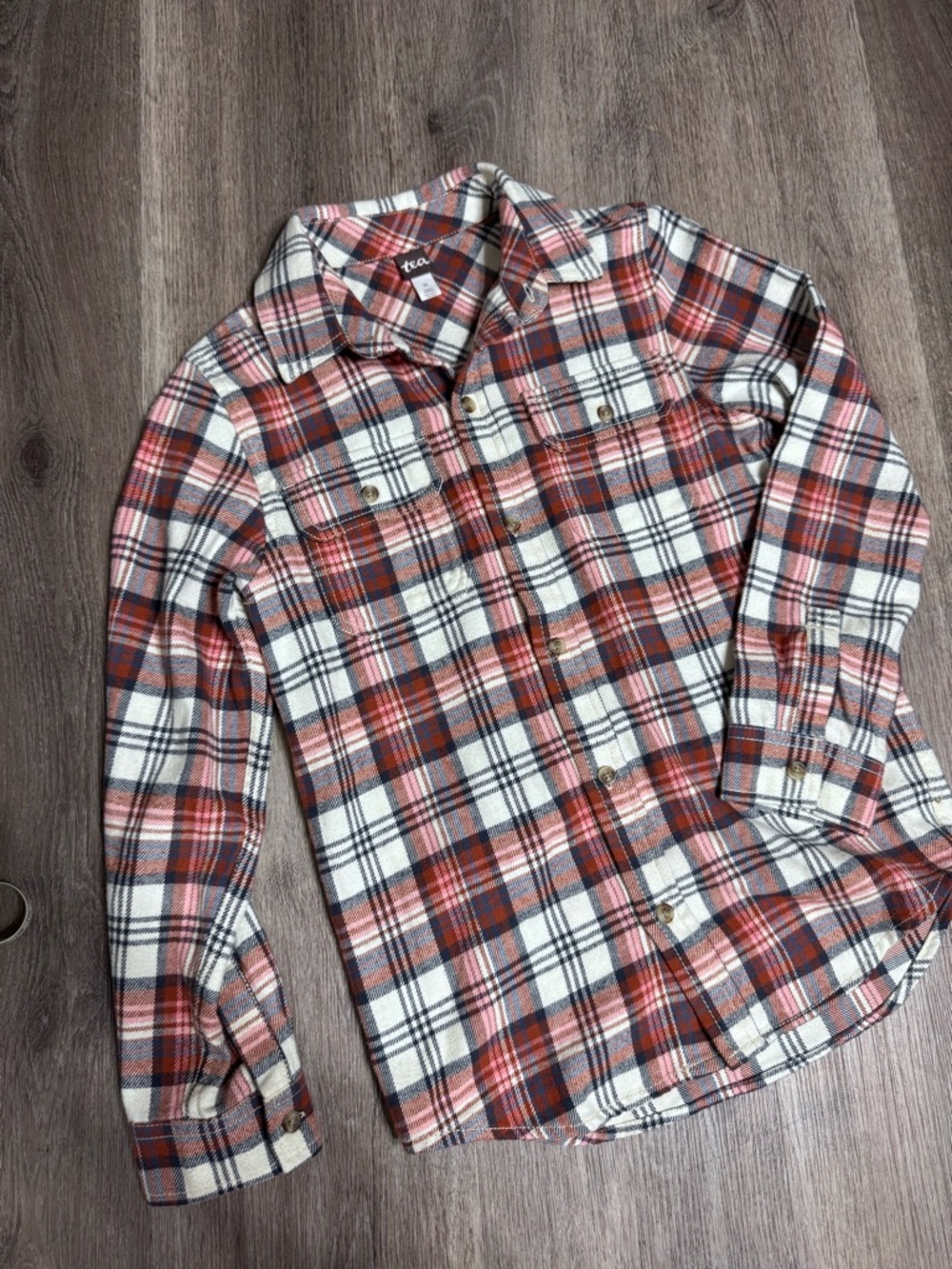 Tea Collection Rust and White Plaid Button-Down Shirt